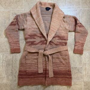 Pendleton monterey belted cotton long cardigan medium tan rust southwestern